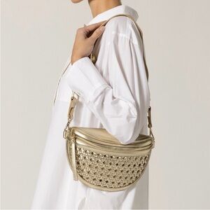 NEW NWT Cleobella Doris weave crossbody genuine leather gold bag